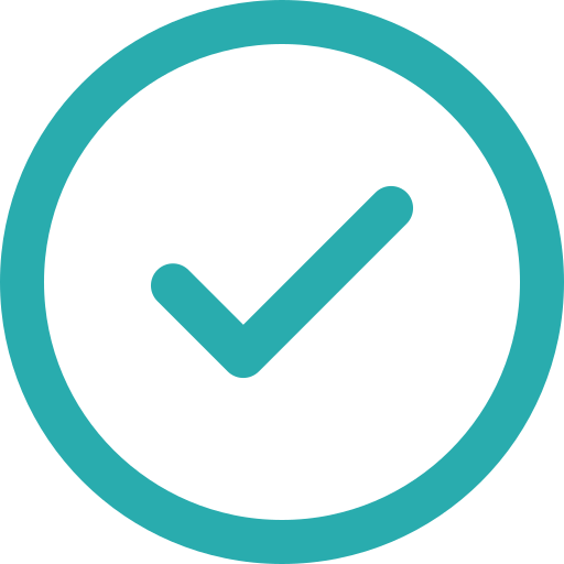 Teal check mark inside a teal circle on a transparent background.