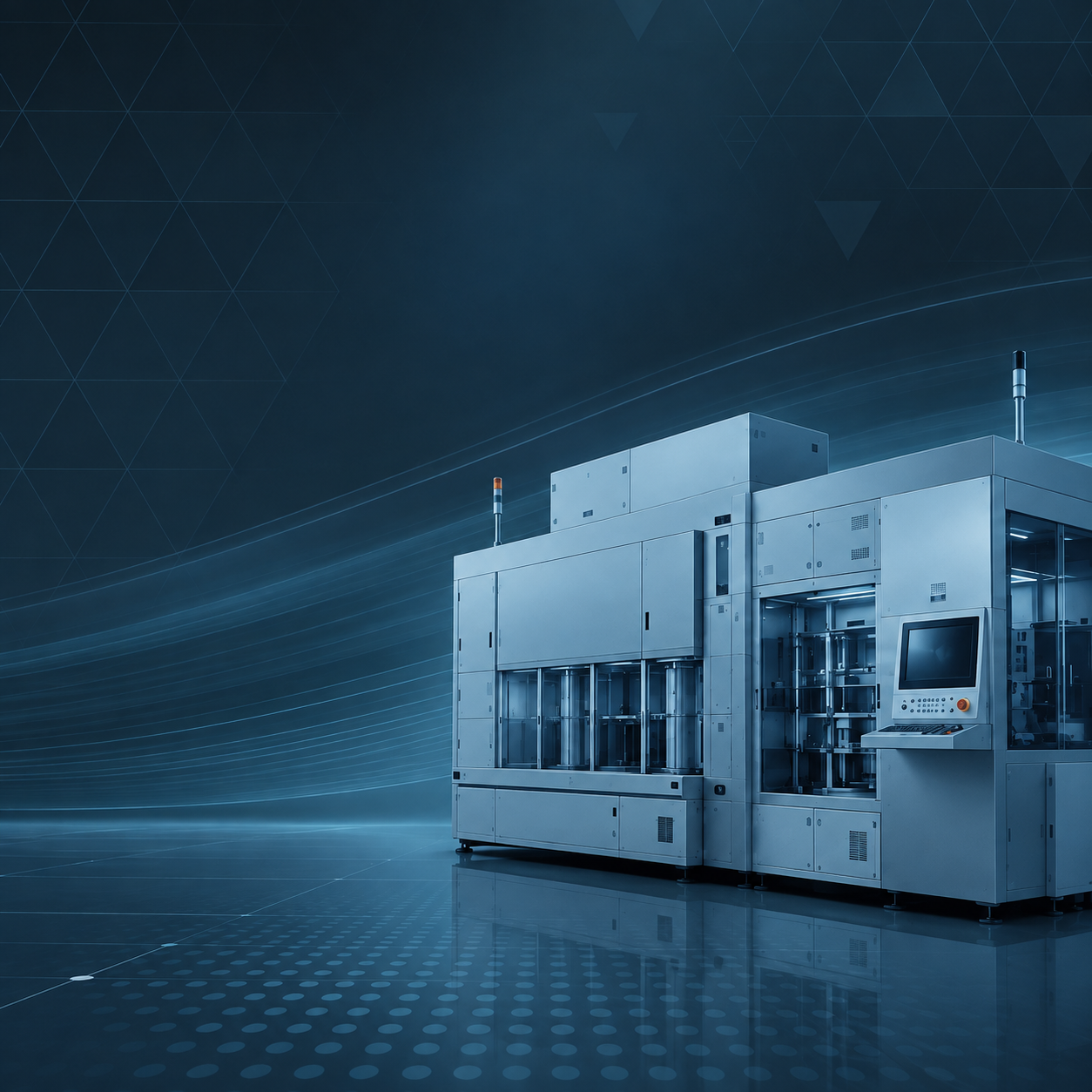 Illustrative semiconductor manufacturing equipment in a neutral industrial setting.