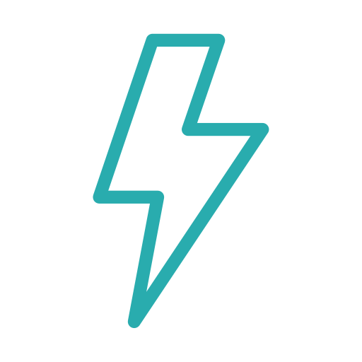 Teal lightning bolt icon on a transparent background representing power or electricity.