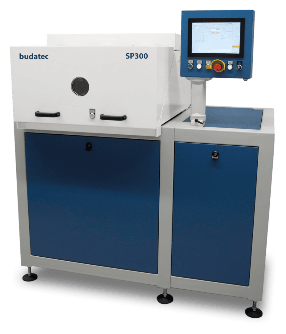 Budatec SP300 industrial machine with control panel and touchscreen interface.