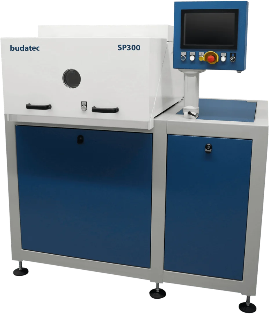 Budatec SP300 industrial machine with control panel and touchscreen interface.