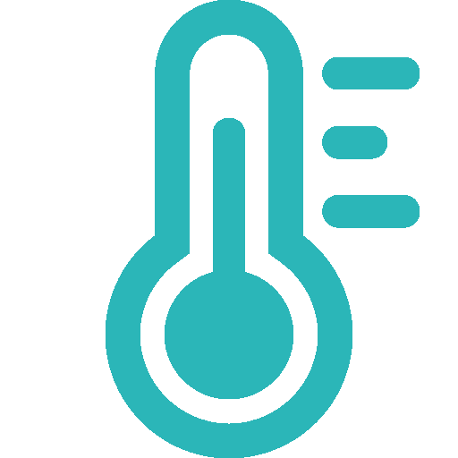 Blue-green icon of a thermometer with three horizontal lines to the right.